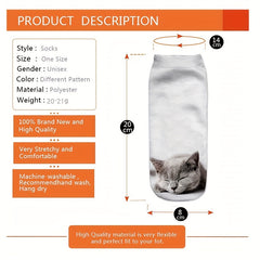 3D Cat Pattern Low Cut Socks - Set of 4 Pairs