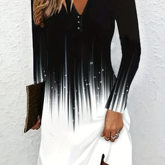 Casual Notched Neck Long Sleeve Dress Women's Clothing