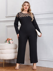 Solid Cut Out Long Sleeve Wide Leg Jumpsuit