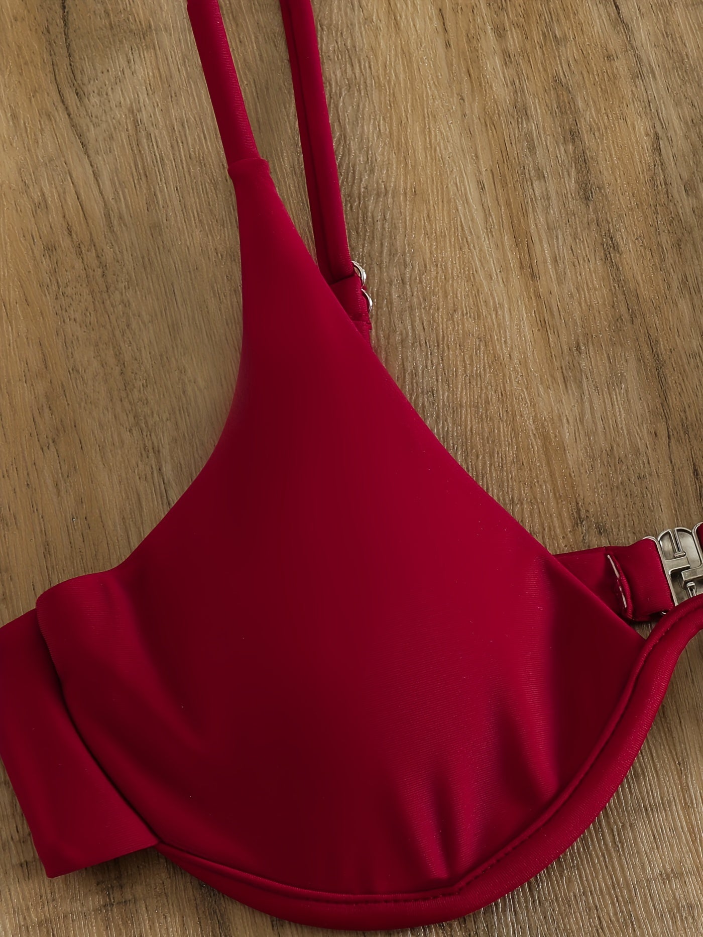 Burgundy Leaf Print Bikini Set V Neck Backless High Cut Two Piece Swimsuit