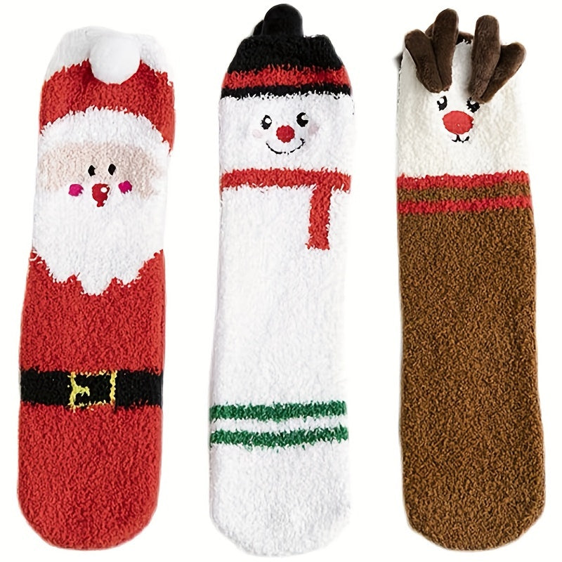 3 Pairs Christmas Fuzzy Socks Winter Warm Velvet Crew Socks