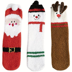 3 Pairs Christmas Fuzzy Socks Winter Warm Velvet Crew Socks