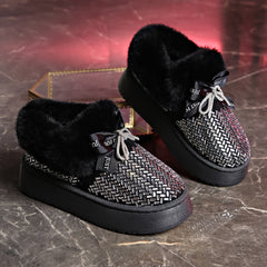 Bowknot Decor Rhinestone Glitter Snow Boots Thermal Fall Winter Warm
