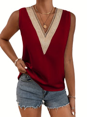 Eyelet Lace V Neck Tank Top for Summer Women