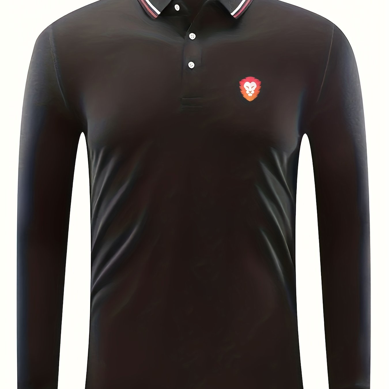 Lion Print Men's Casual Button Up Long Sleeve Polo Shirt