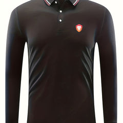 Lion Print Men's Casual Button Up Long Sleeve Polo Shirt