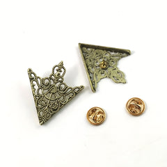 Vintage Court Collar Buckle Pin Copper Hollow Pattern Triangle