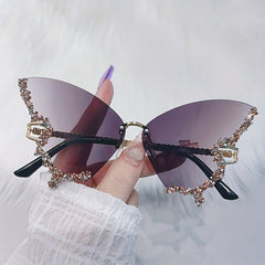 Y2K Butterfly Rimless Sunglasses Rhinestone Decorative Glasses