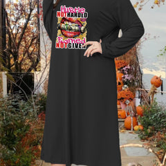 Money & Lip Print Long Sleeve Lounge Dress Crew Neck Nightdress
