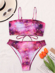 Galaxy Print Criss Cross Back Bikini Set Women's Plus Sexy
