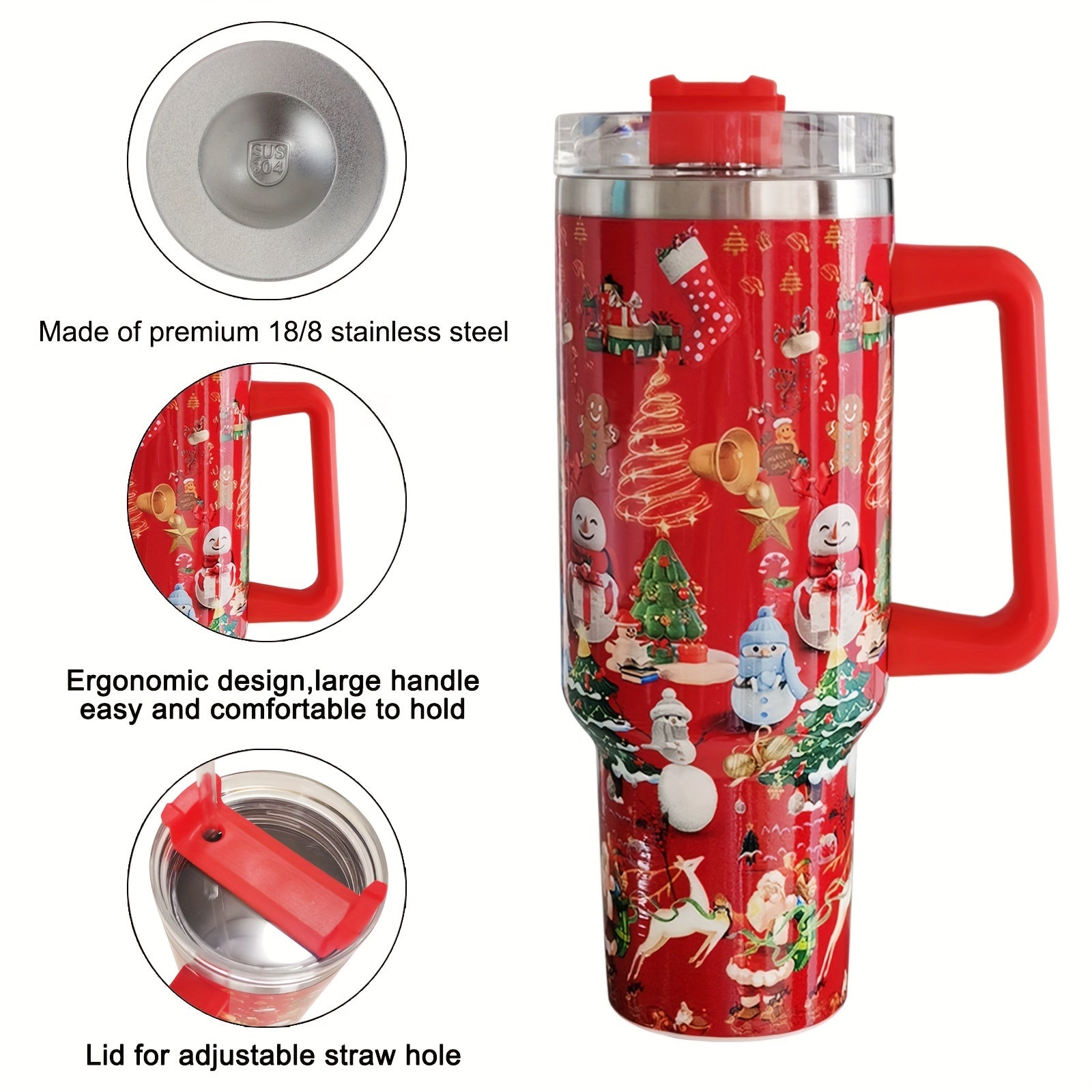 40oz Christmas Insulated Tumbler with Handle & Straw