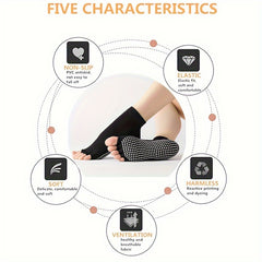3 Pairs Yoga Socks Non Slip Grips Toeless For Women