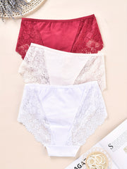 3pcs Lace Panel Bikini & High Waist Panties Set