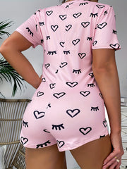 Heart & Eyelash Print Button-Up Bodysuit