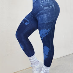 Denim Print High Waisted Tummy Control Leggings