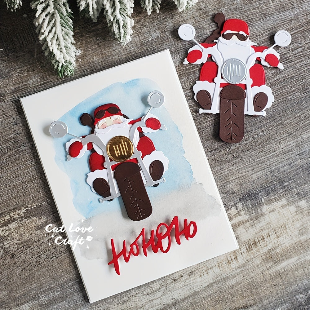 Christmas Santa Claus Motorcycle Metal Cutting Dies for Card Making