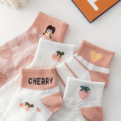 5 Pairs Fruit Print Crew Socks Women's Stockings