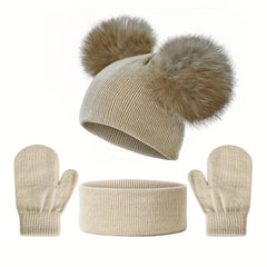 Kids Knitted Hat Neck Gaiter Gloves Set Warm Outdoor Casual Autumn Winter