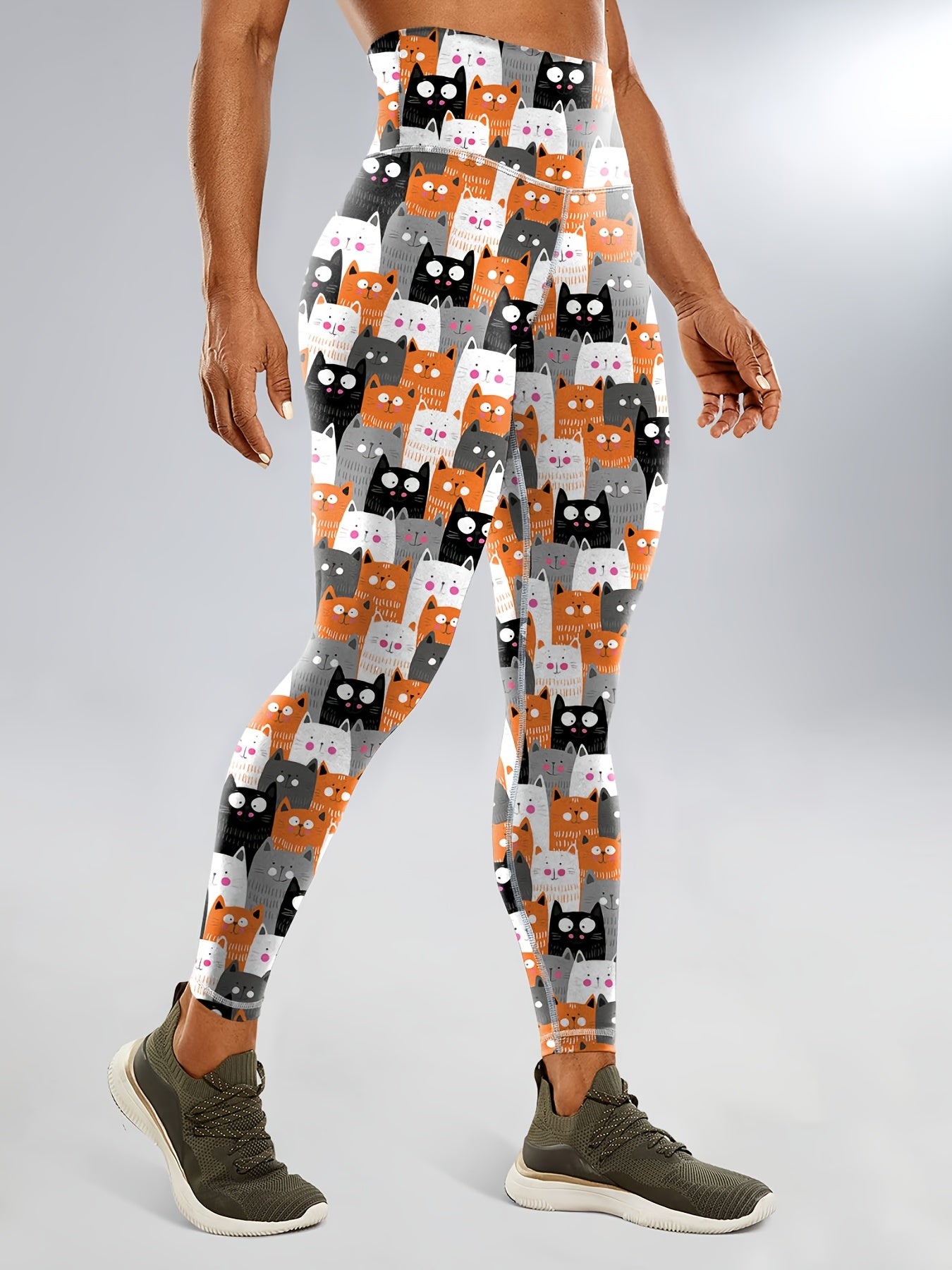 Halloween Cat Pumpkin Print Yoga Leggings High Waist Sports Tight Pants
