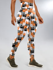 Halloween Cat Pumpkin Print Yoga Leggings High Waist Sports Tight Pants