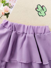 2pcs Toddler Girls Shirred Cami Crop Top & Ruffle Trim Shorts Set