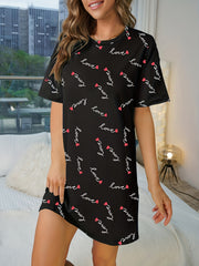 Floral Print NightDress Short Sleeve Crew Neck Pajama