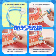 Kids Wooden Doctor Set 62pcs Dental Play Set with Stethoscope