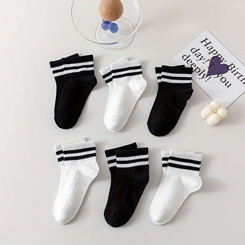 5pairs Kids Striped Breathable Sports Socks For Spring Summer