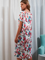 Floral Print Lounge Dress Crew Neck Short Sleeve Women's Loungewear & Dresses