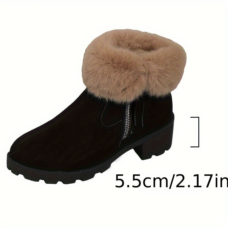 Thick Snow Boots Plush Lined Thermal Chunky Heels Non Slip Outdoor Walking Boots