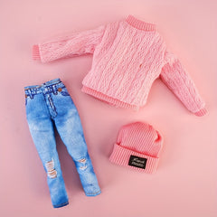 Multicolored Outfit Sweater Jeans Hat for 29 97 cm Doll