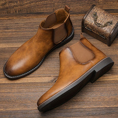 Brown Chelsea Boots Round Toe Dress Casual Ankle Boots Slip On Shoes