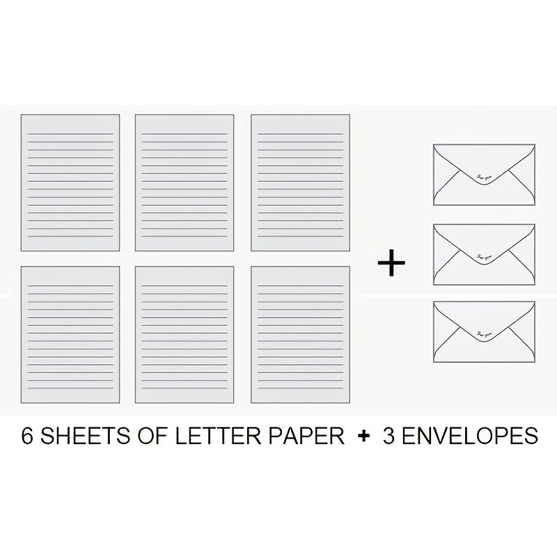 9Pcs Stationery Set: 6 Letter Paper, 3 Envelopes, Writing Office School Supplies