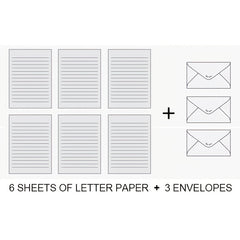9Pcs Stationery Set: 6 Letter Paper, 3 Envelopes, Writing Office School Supplies