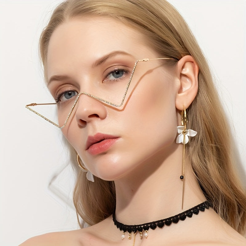 Y2K Rhinestone Glasses Frame Sparkling Metal Lensless Glasses