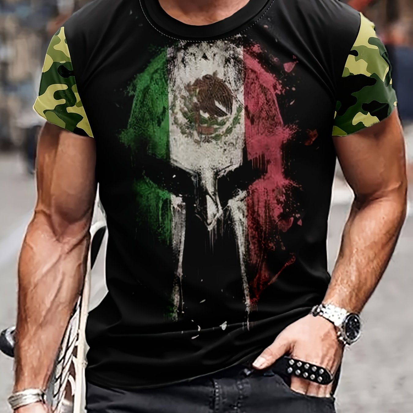 Helmet Pattern Print Men's Short Sleeve T-shirt Graphic Tee