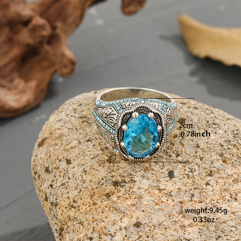 Men's Chunky Ring with Engraved Rhinestone