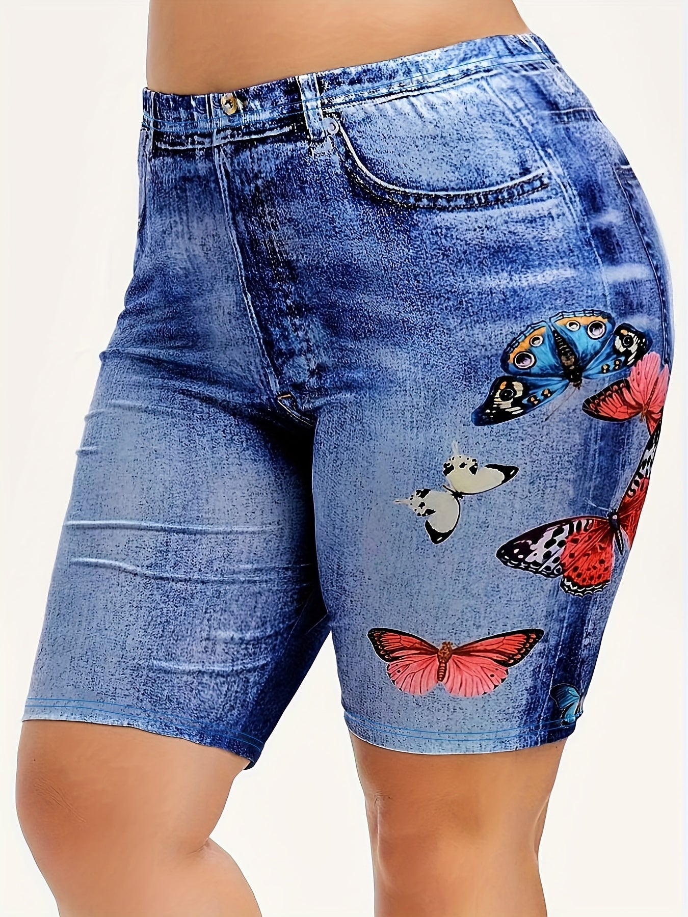 Women's Butterfly Denim Yoga Running Shorts