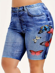 Women's Butterfly Denim Yoga Running Shorts