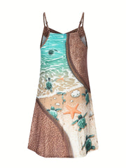 Ocean Creatures Print Round Neck Cami Dress