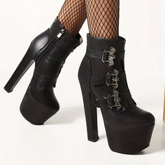 Women's High Heel Side Zipper Short Boots with Buckle Decor