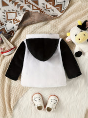 Toddler Bay Girls Hooded Plush Cow Embroidered Button Coat