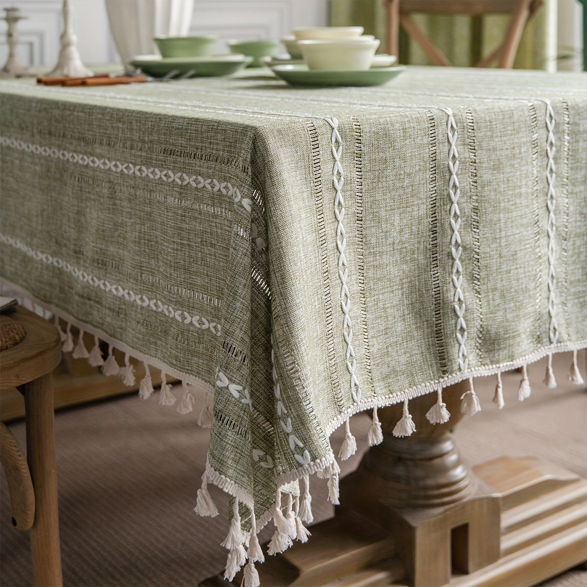 Green Striped American Tablecloth Rustic Style Table Cover