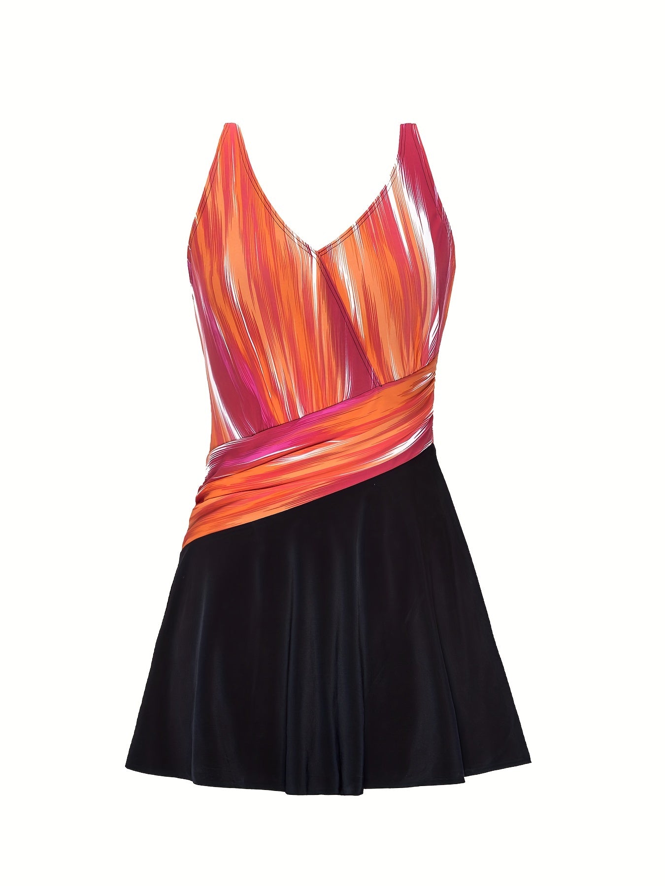 Colorblock Stripe Print V Neck One Piece Swimsuit