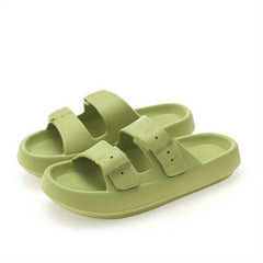 Women's Double Buckle Strap Slides Ultra Soft PVC Pillow Slides