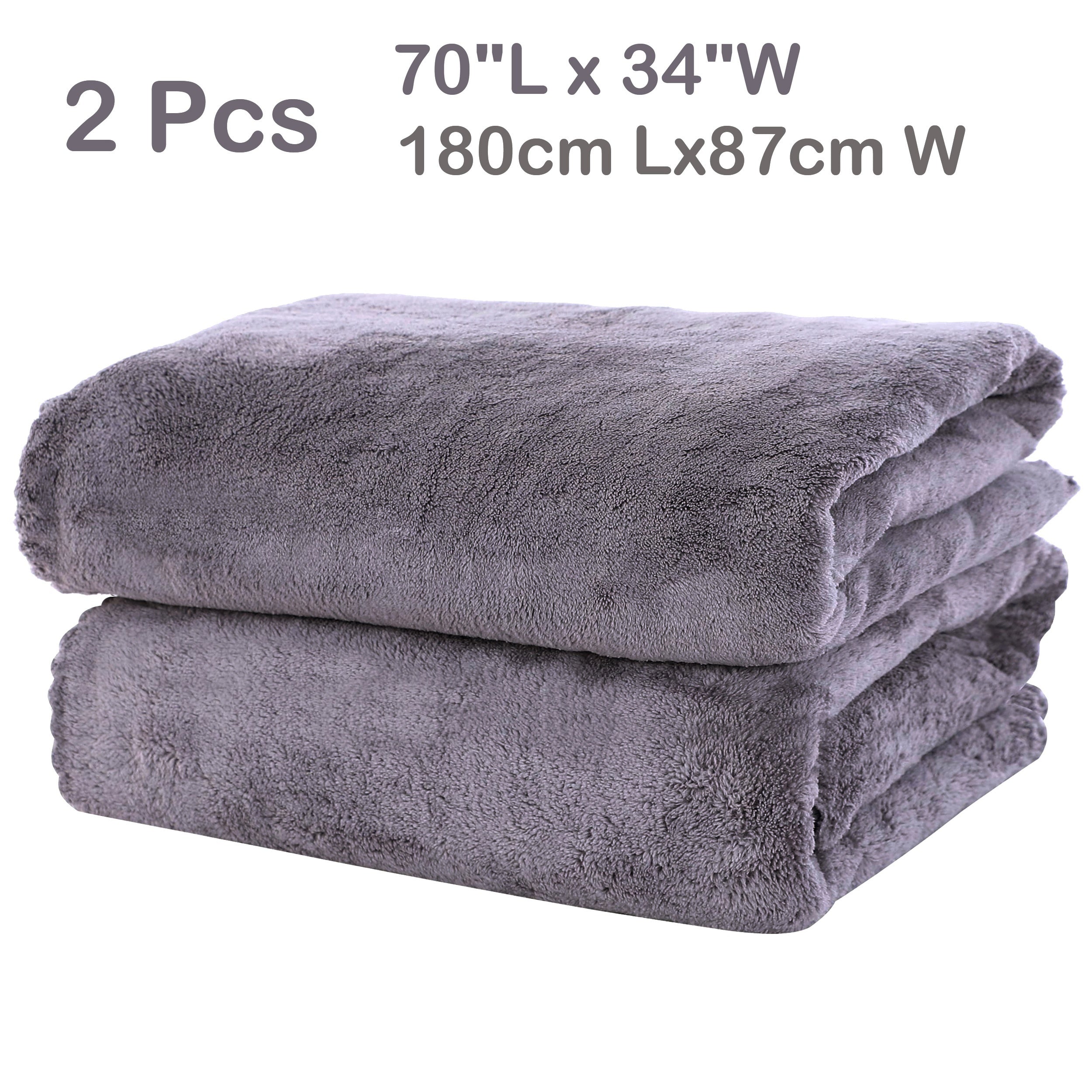 2pcs Bath Towel Set Coral Velvet Highly Absorbent Towels Solid Bath Sheet