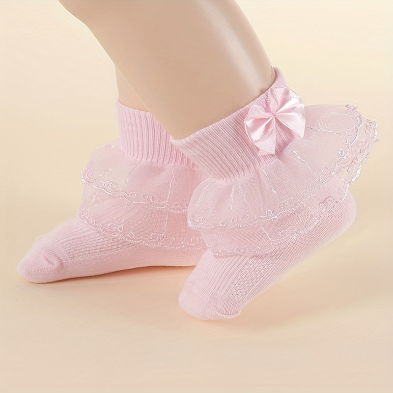 3 Pairs Kids Lace Ruffled Princess Socks Mesh Dance Socks