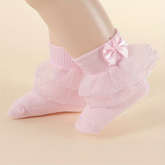 3 Pairs Kids Lace Ruffled Princess Socks Mesh Dance Socks