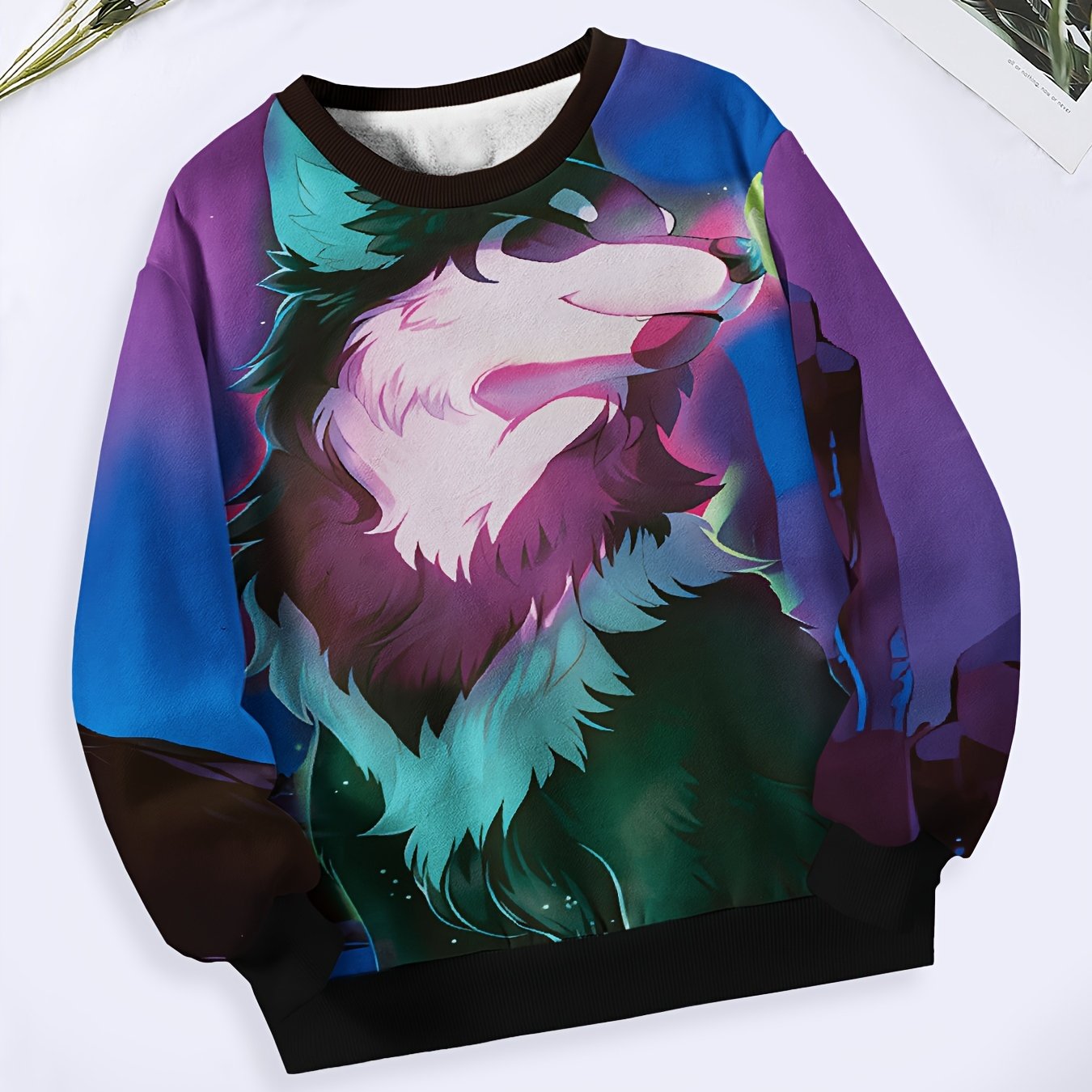 Wolf Graphic Crew Neck Sweatshirt For Girls Boys Sports