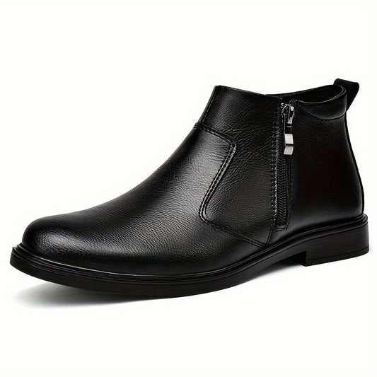 Men's Split Leather Ankle Boots Side Zipper Fuzz Lined Outdoor Winter